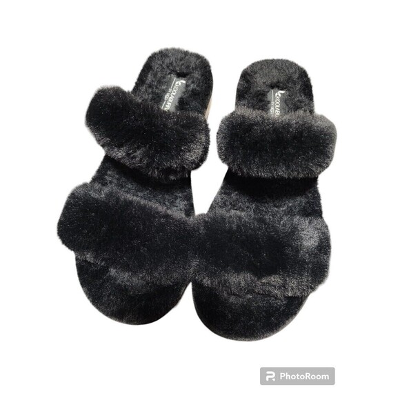 Koolaburra by UGG Fuzz-On Platform Slide Sandals Slippers Faux Fur Size 9 Black. - Picture 1 of 9